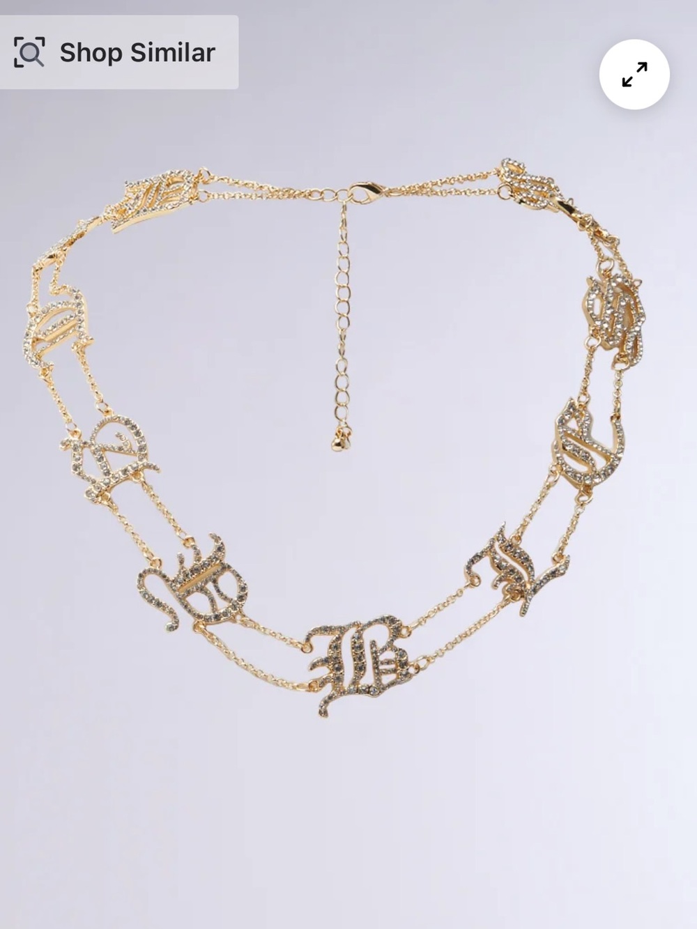 Gold Crystal Script-Link Necklace - Picture 2 of 5